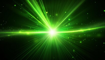 Obraz premium Bright green light effect with rays and highlights, glow particle, black background