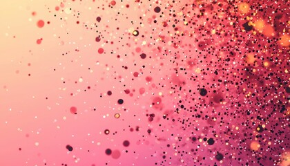 A vibrant abstract background featuring a blend of pink and orange hues with scattered sparkles and dots, creating a festive and dreamy atmosphere.
