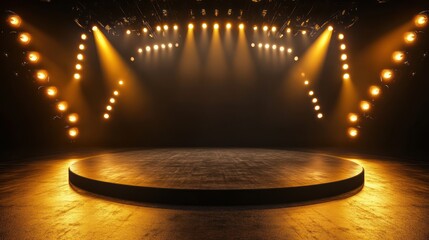 Illuminated stage, spotlight, concert, dark room, background lights, performance, presentation, empty