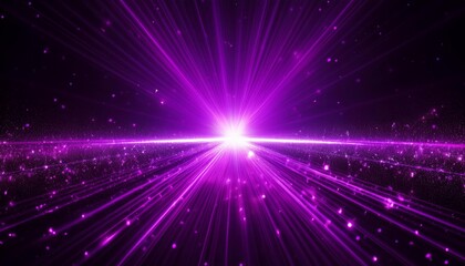 Fototapeta premium Bright purple light effect with rays and highlights, glow particle, black background