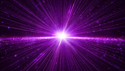 Fototapeta premium Bright purple light effect with rays and highlights, glow particle, black background