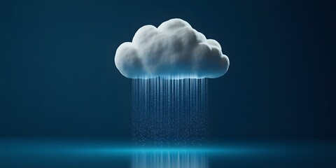 Ethereal rain cloud amidst a moody dark background with a cascading flow of water droplets creating a captivating and serene atmosphere