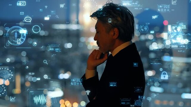 business, technology, management, thinking, dx, digital, future, cyber, company, ict, senior, middle-aged, middle aged, japanese, asian, businessman, businessperson, people, innovation, ai, system, so