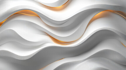 Obraz premium Abstract white wavy texture with gold highlights.