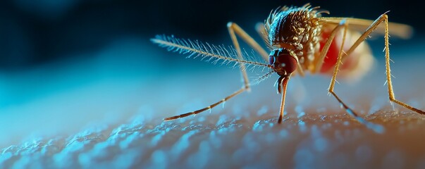 Microscopic View of a Mosquito Feeding on Human Skin