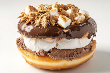 An ice cream sandwich-style doughnut on a white background. (Generative AI)