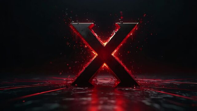 X logo with splash effect and black background. Seamless 4K looping timelapse video animation background