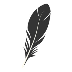 Black Silhouette of Majestic Feather. Isolated on White Background. Vector Illustration