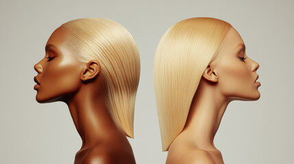 Fototapeta premium Back to Back Portraits of Diverse Females with Sleek Blonde Hair