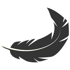 Black Silhouette of Majestic Feather. Isolated on White Background. Vector Illustration
