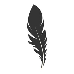 Black Silhouette of Majestic Feather. Isolated on White Background. Vector Illustration