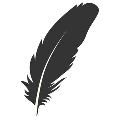 Fototapeta premium Black Silhouette of Majestic Feather. Isolated on White Background. Vector Illustration