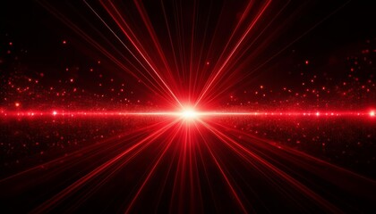 Bright red light effect with rays and highlights, glow particle, black background