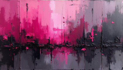 Pink and Black Abstract Brush Stroke Painting