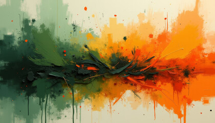 Green and Orange Abstract Brush Stroke Art