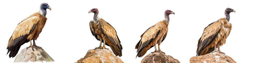 Vultures Perched on Rocky Cliffs Feasting on Carrion in Arid Desert Landscape