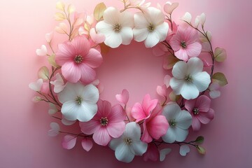 Soft Watercolor Wreath in Pastel Pink and White Floral Design
