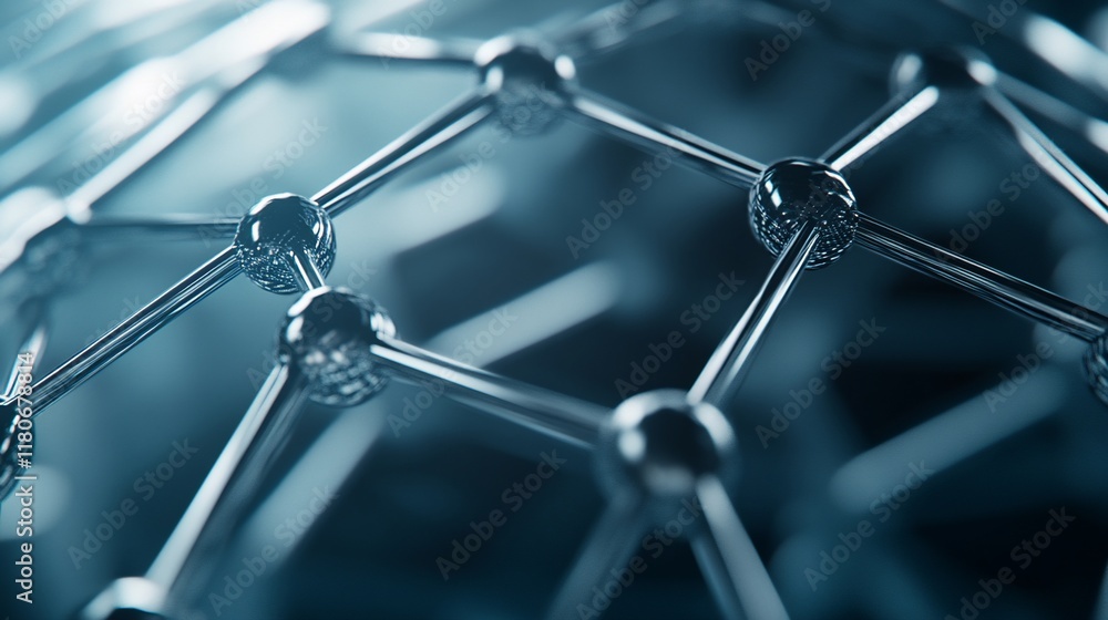 Poster abstract metallic network structure, nodes and connections.