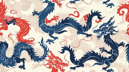 Obraz premium Chinese dragon seamless pattern wallpaper