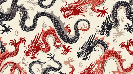 Obraz premium Chinese dragon seamless pattern wallpaper