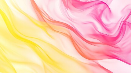 Obraz premium Vibrant Red, Yellow, and Pink Silk Chiffon Scarf with Soft Wavy Folds. Bright and Elegant Background for Design, Perfect for Banners and Panoramic Layouts.