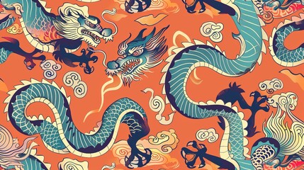 Obraz premium Chinese dragon seamless pattern wallpaper