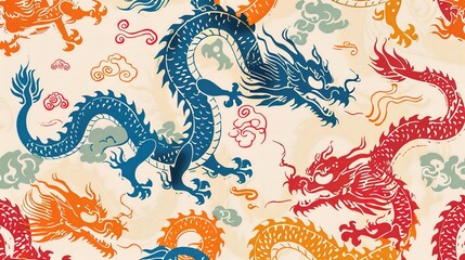 Fototapeta premium Chinese dragon seamless pattern wallpaper