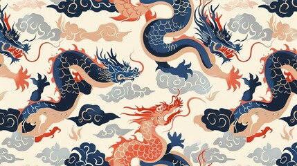 Fototapeta premium Chinese dragon seamless pattern wallpaper