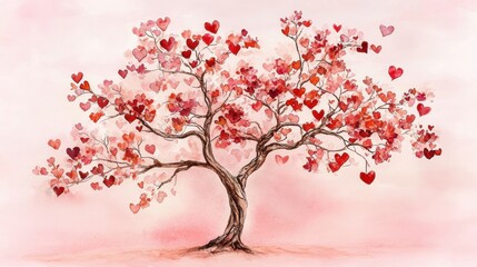 Fototapeta premium Soft Brown Tree with Delicate Branches and Heart-Shaped Leaves