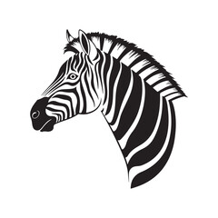Zebrea silhouette vector on white background. Black and white zebra head illustration with detailed stripes, side profile view, isolated on white background