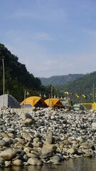 Beautiful camping tents for tourists in Dawki or Umngot River, located at Meghalaya