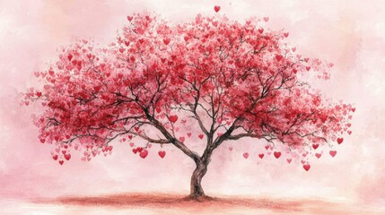 Fototapeta premium Beautiful Tree with Pink Hearts in Soft Brown Tones