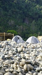 Beautiful camping tents for tourists in Dawki or Umngot River, located at Meghalaya