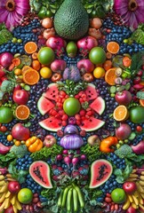 Vibrant Display of Fresh Fruits and Vegetables in a Colorful Arrangement Showcasing Healthy Eating and Natural Nutrition