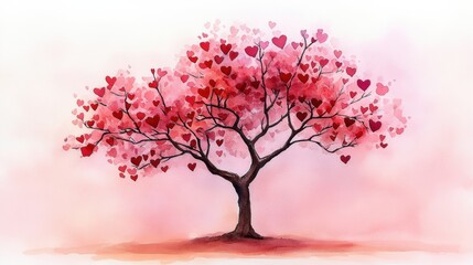 Obraz premium Heart-Shaped Leaves on a Tree in Soft Brown Tones with Pink Background