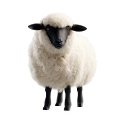 Obraz premium Curious Sheep with Distinctive Black Face Grazing Gracefully in Lush Green Pasture Under Bright Blue Sky and Fluffy Clouds isolated on a white background