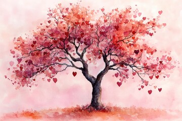 Soft Brown Painted Tree with Heart-Shaped Branches and Leaves