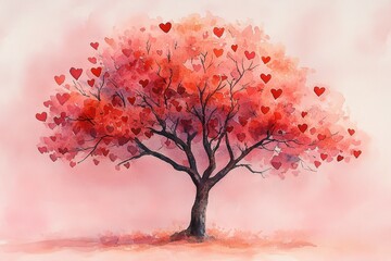Beautiful Painted Tree with Heart-Shaped Leaves in Soft Brown Tones