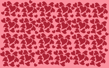 Pink background filled with dark red hearts of different sizes ideal for Valentines Day