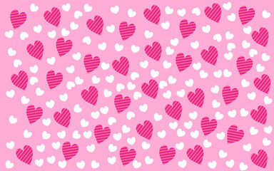 Pink and white hearts on a pink background, ideal for Valentines Day or wedding invitations.