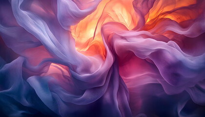 Obraz premium Abstract image of flowing purple and orange fabric, showcasing texture and vibrant color gradients. Perfect for design projects or artistic backgrounds.