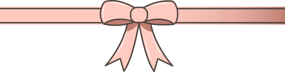 A flat illustration of a pink ribbon tied into a bow with flowing tails. The ribbon extends horizontally across the image, creating a soft and stylish decorative border.
