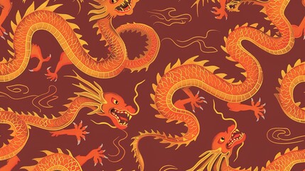 Fototapeta premium Chinese dragon seamless pattern wallpaper