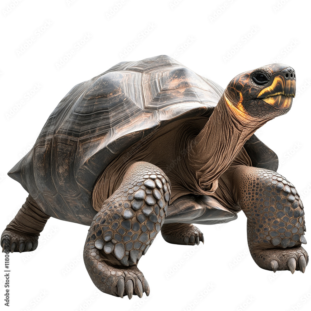 Poster graceful tortoo turtle with head turned displaying intricate patterns in a calm underwater environme