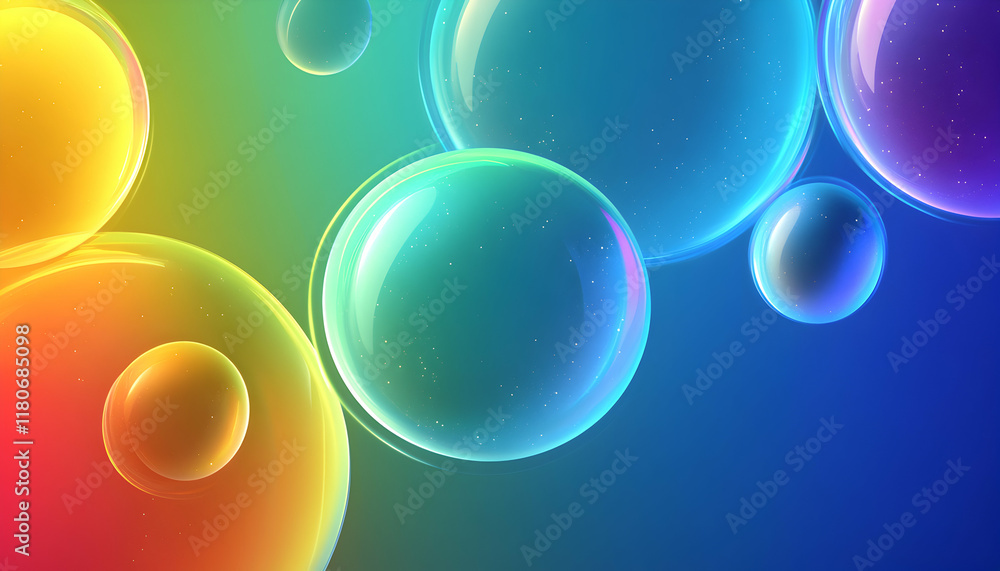 Aufkleber abstract image of vibrant, iridescent bubbles floating against a colorful gradient background. perfe