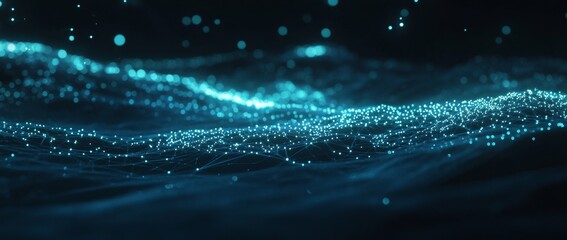 Abstract blue background with a network connection, data transfer, and global communication technology concept.