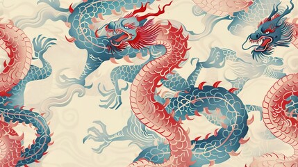 Obraz premium chinese dragon seamless pattern wallpaper
