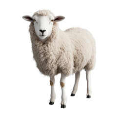 A solitary sheep gracefully posed against a stark black background highlighting its wool texture and tranquil demeanor isolated on a white background