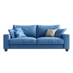 Cozy Living Room Setting Featuring a Vibrant Blue Couch Adorned with Colorful Pillows Creating a Relaxing Atmosphere isolated on a white background