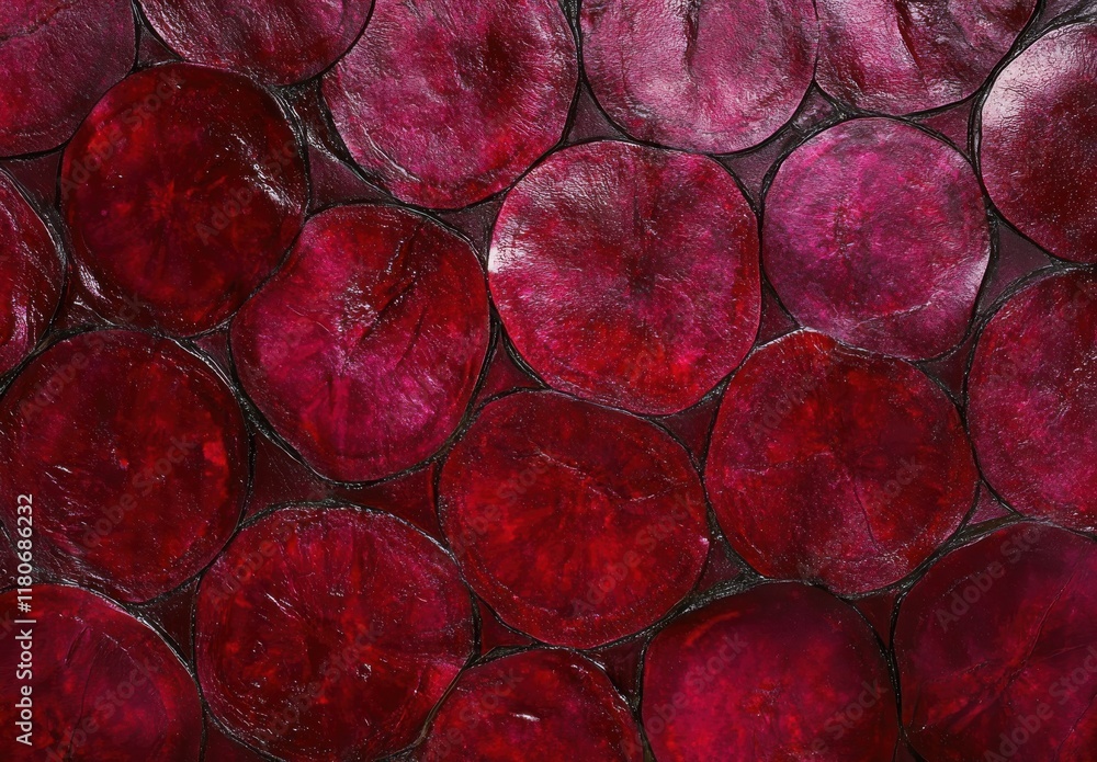 Poster vibrant textured background of deep red circular patterns created by organic materials for unique ar